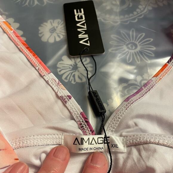 AI'MAGE Brand Women's XXL NWT Ruffle One Piece Swimsuit Orange & Purple Floral - Picture 5 of 5